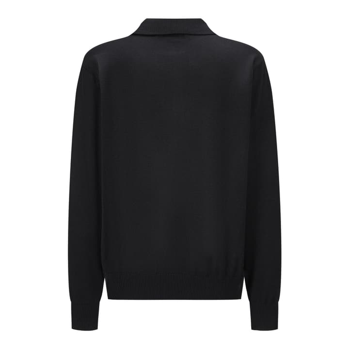 Fendi Knitted Long Sleeve Polo Shirt with Micro FF Detail in Black Knitted Polo