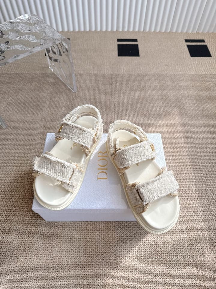 Dior Velcro Summer Sandals in Bright Cream Woven
