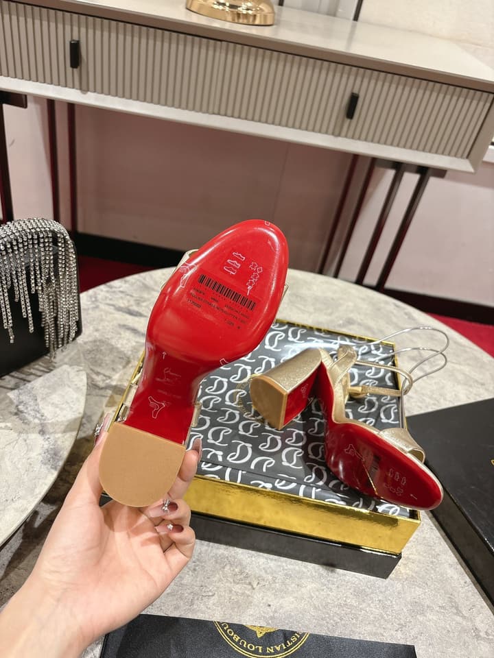 Christian Louboutin Block Heel Sandals in Beige