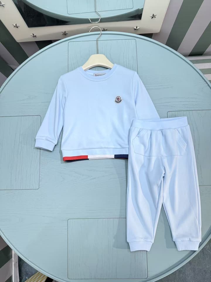 Moncler Baby Sweatshirt and Pants Set – Kids Collection – 2025SS in Light Blue With Tricolor Trim