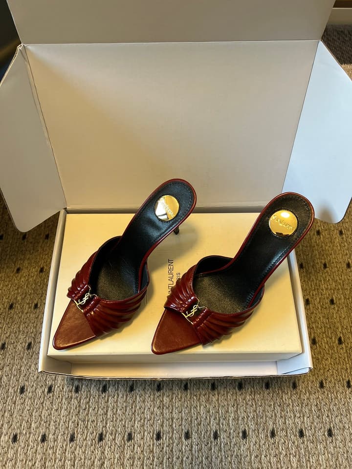 Saint Laurent Ruched Leather Mules – 26SS in Beige