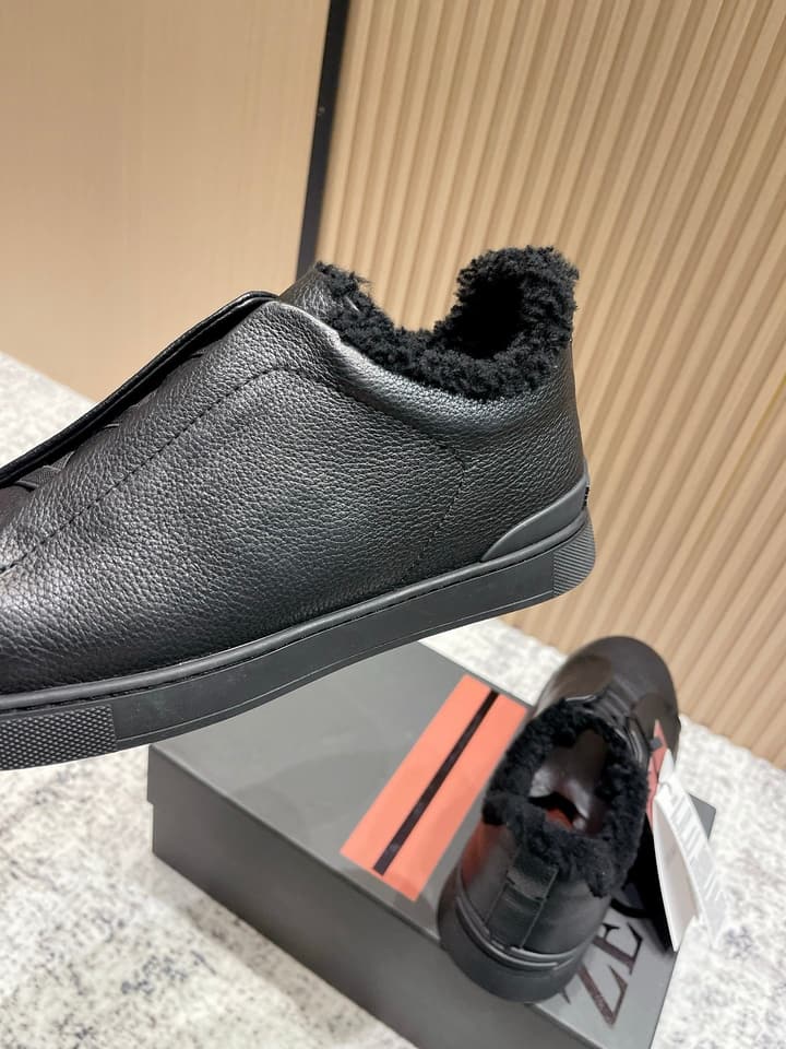 Zegna Triple Stitch Low-Top Casual Shoes – 2025SS in Black Leather