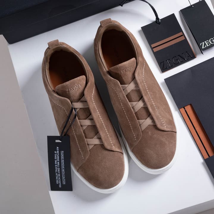 Zegna SECONDSKIN Triple Stitch Low-Top Sneakers in Navy Smooth Leather