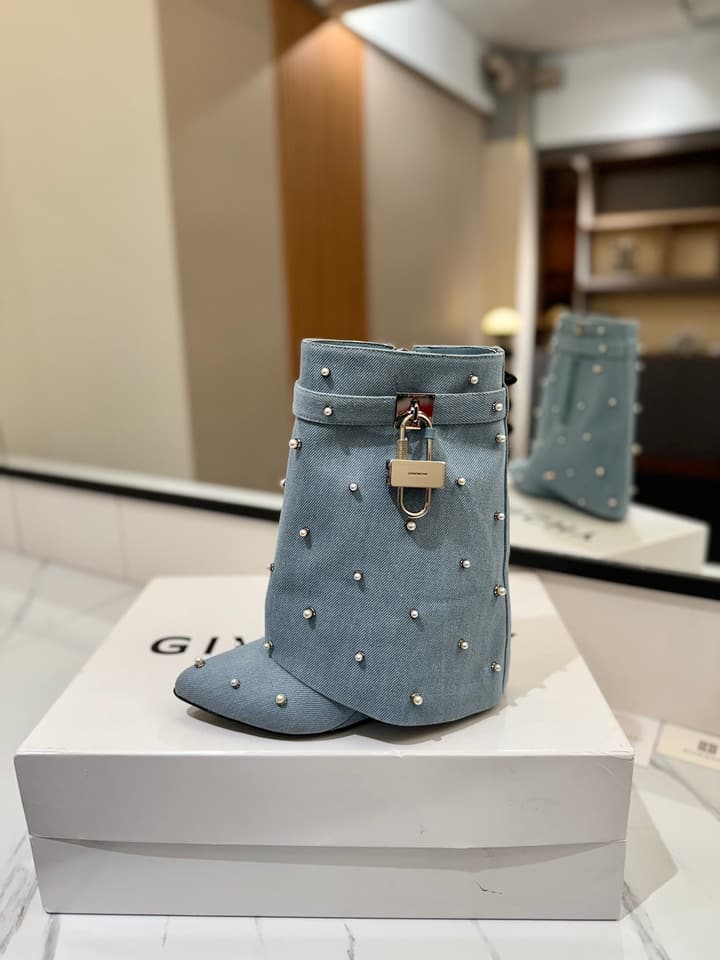 Givenchy Washed Denim Lock Knee-High Boots – 2024 SS in Soft Light Blue Denim