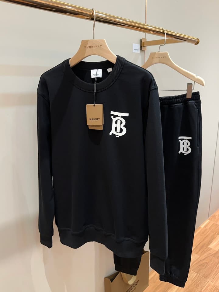 Burberry TB Monogram Cotton Crewneck Sweatshirt in Black Tb Crewneck