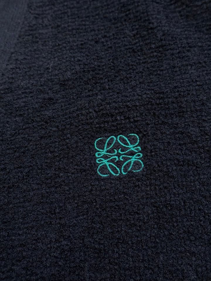 Loewe Anagram Embroidered Wool Cardigan in Dark Navy Anagram Cardigan