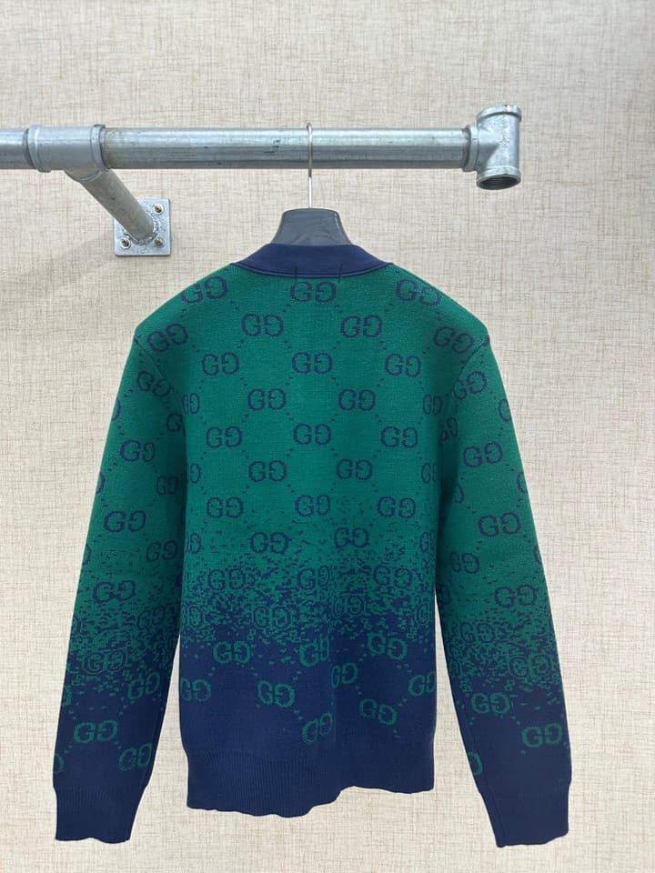 Gucci Gradient Double G Knit Cardigan in Green To Navy Gradient