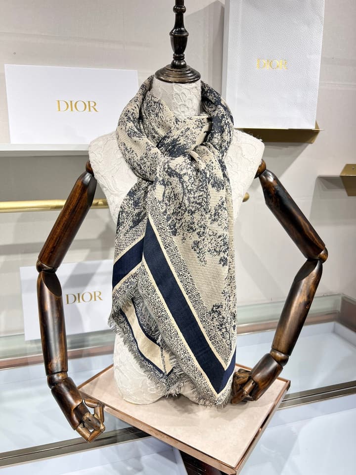 Dior Limited Edition Grey Shawl in Beige Blue Toile