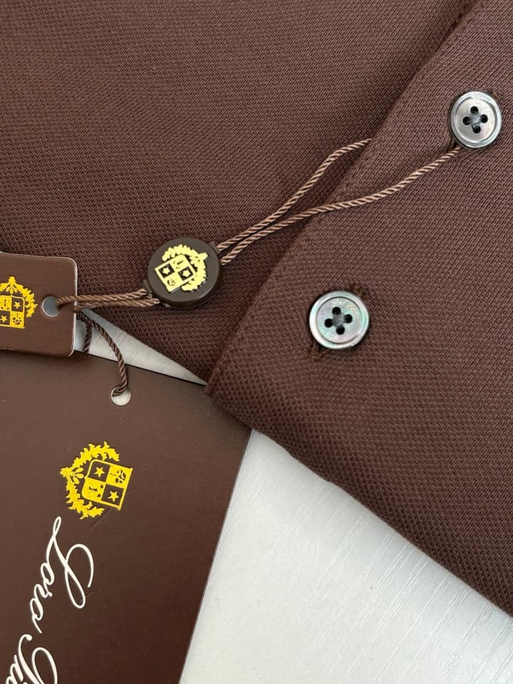 Loro Piana LP Logo Embroidered Pique Cotton Polo Shirt in Dark Brown