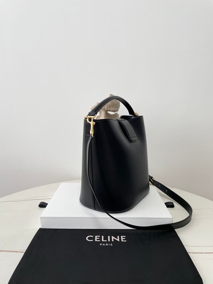Celine Louise Triomphe Bucket Bag in Black