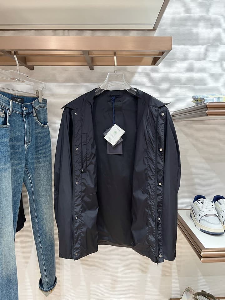 Prada Men's Re-Nylon Business Collar Jacket – 2025 Early Spring in Classic Black Nylon Jacket