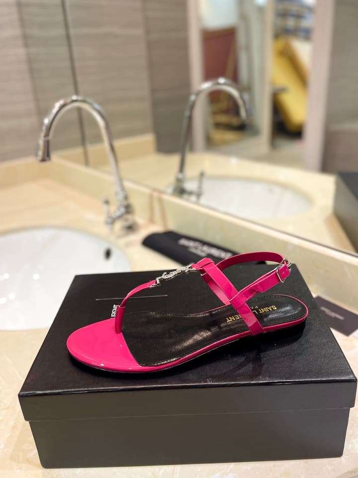 Saint Laurent Beautiful Siren Flat Sandals in Bright Blue