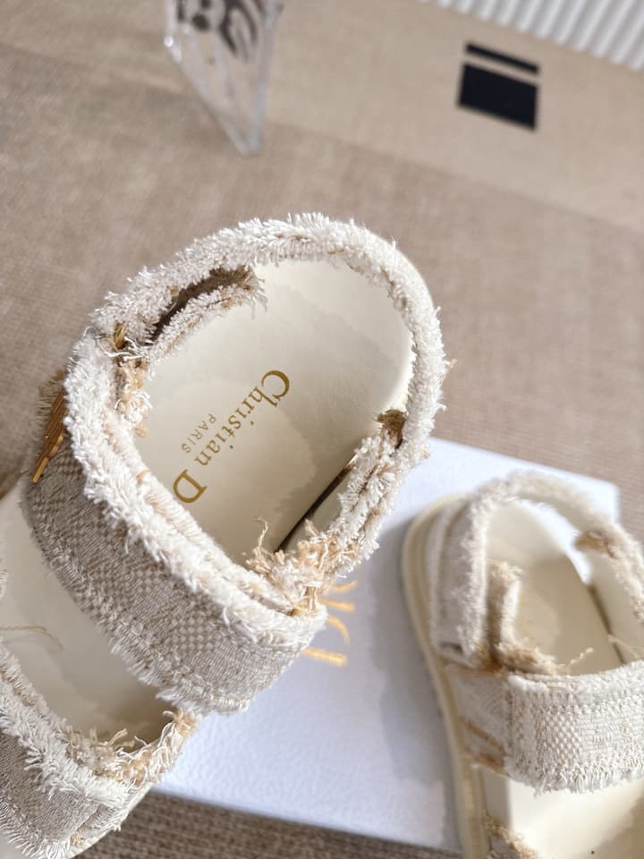 Dior Velcro Summer Sandals in Bright Cream Woven