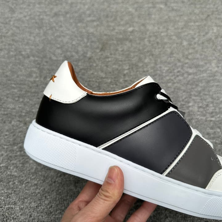 Zegna Tiziano Smooth Leather Gradient Patchwork Low-Top Sneakers in White Black Gray Gradient