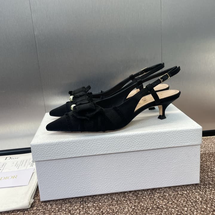 Dior J'Adior Adiorble Tassel Bow Pearl Heeled Sandals – 2024 Spring/Summer Collection in Black Velvet Front