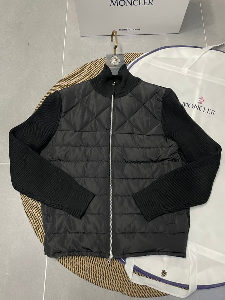 Moncler Men's Knit Down Spliced Sweater in Beige