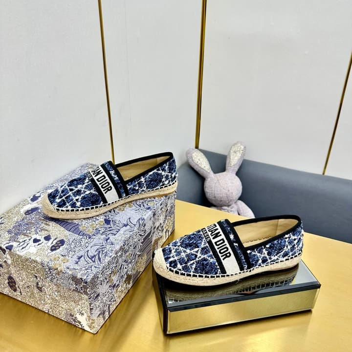 Dior Granville Embroidered Espadrille Flats in Beige/brown Oblique Pattern