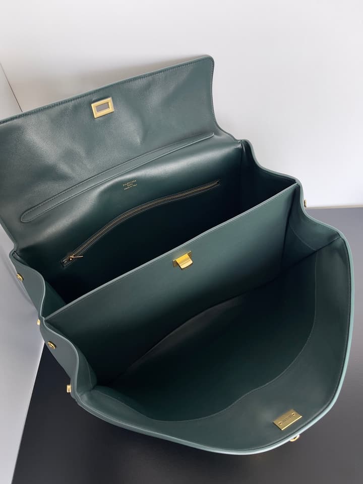 Balenciaga Rodeo Large Leather Shoulder Bag in Dark Green Leather
