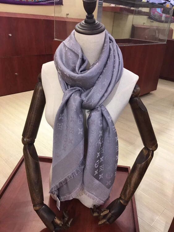 Louis Vuitton Classic Monogram Silk Wool Shawl in Beige