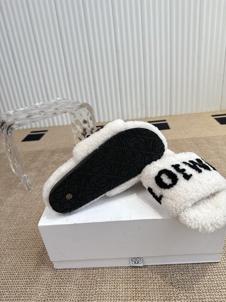Loewe Classic Autumn/Winter Wool Slippers in Black With White Text