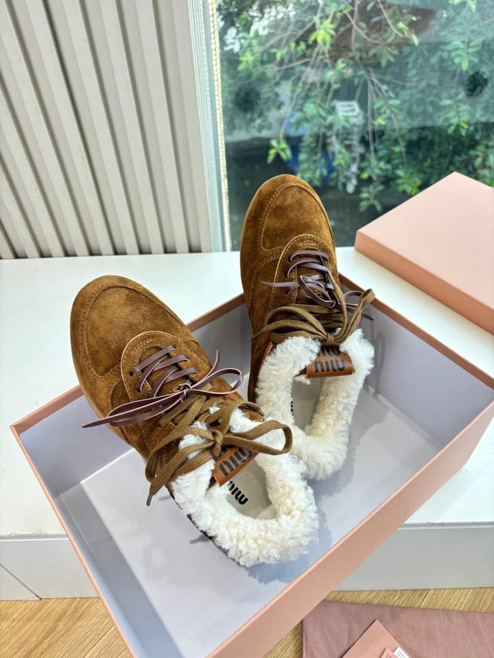Miu Miu x New Balance 530 Suede Sneakers in Brown Suede With Shearling Lining