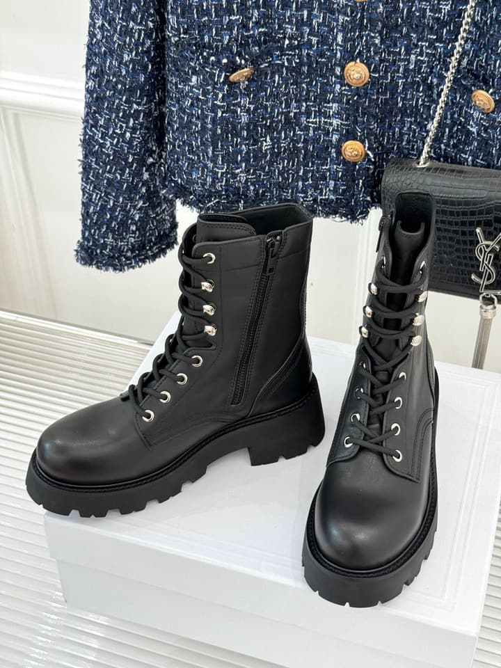 Celine Classic Triomphe Platform Martin Boots in Black Leather