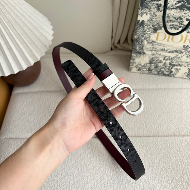 Dior Reversible Calfskin CD Buckle Belt in Black/burgundy With Gold Hardware
