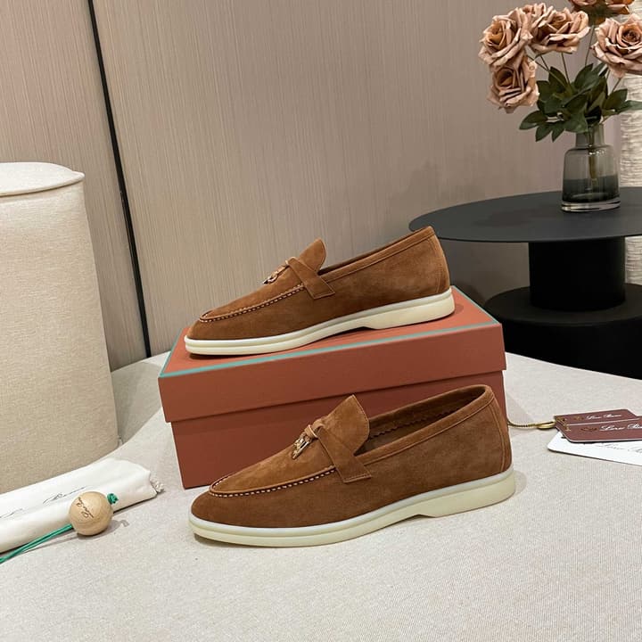 Loro Piana Summer Charms Walk Moccasin Loafers in Black Leather