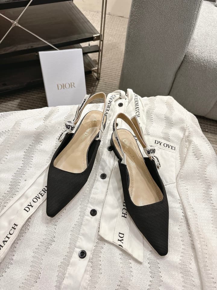 Dior J'Adior Embroidered Kitten Heel Sandals in Black Shimmer Fabric