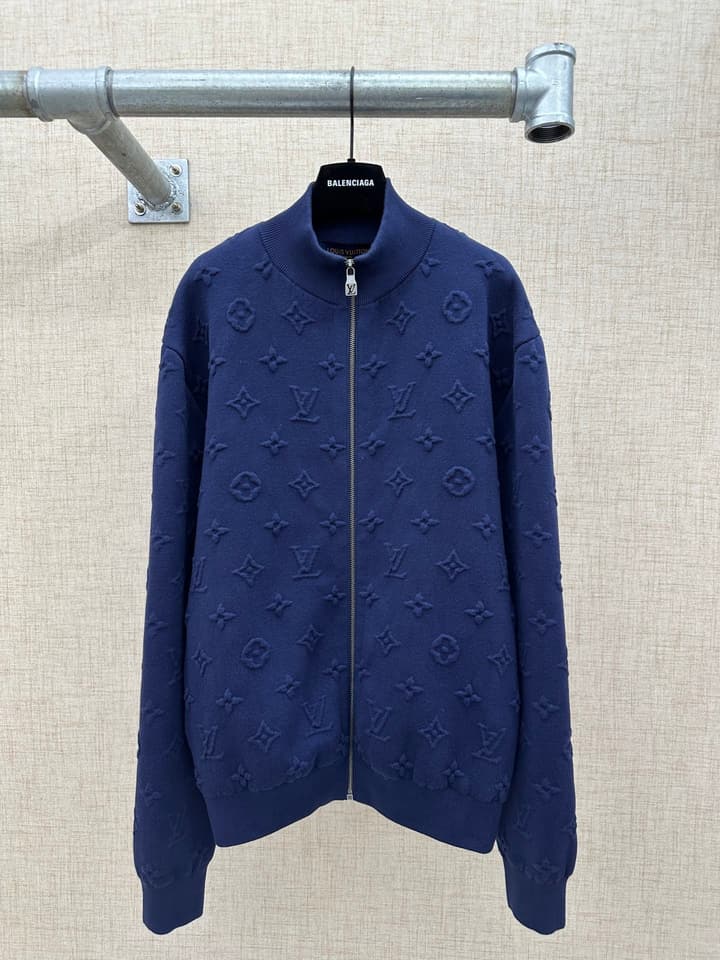 Louis Vuitton Monogram Embossed Zip-Up Sweatshirt – SS26 in Deep Blue Monogram Zip Jacket