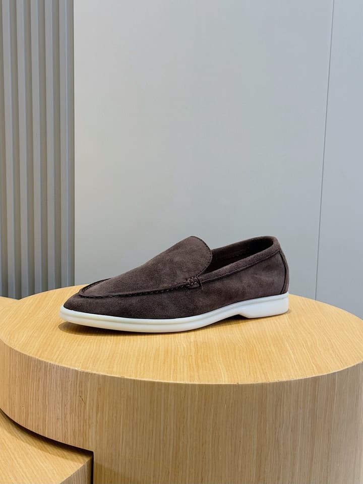 Loro Piana Italian Handmade Suede Loafers in Camel Brown Suede