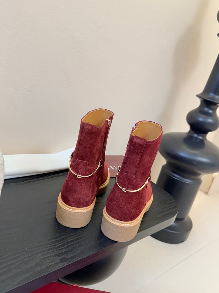 Gucci Runway Suede Boots in Taupe Suede