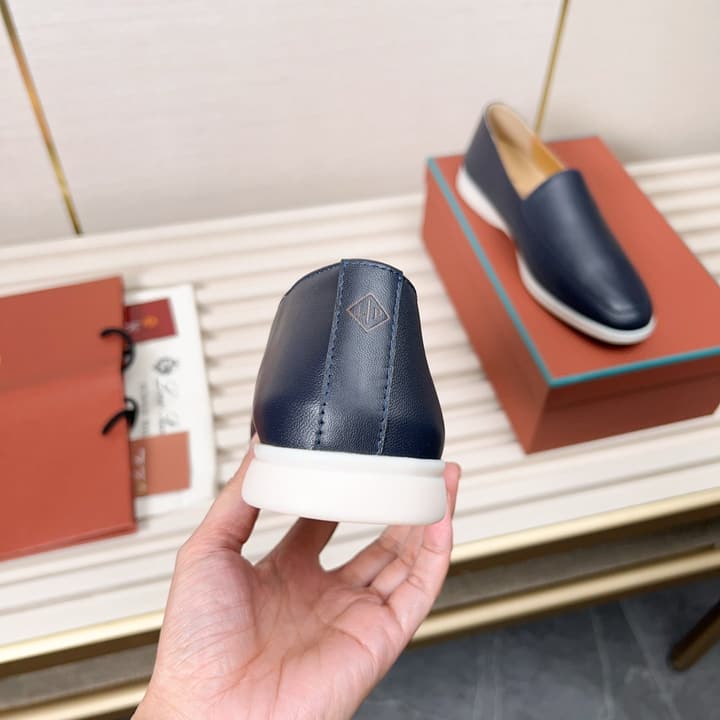 Loro Piana Classic Nappa Moccasins in Dark Blue Loafer Close-up