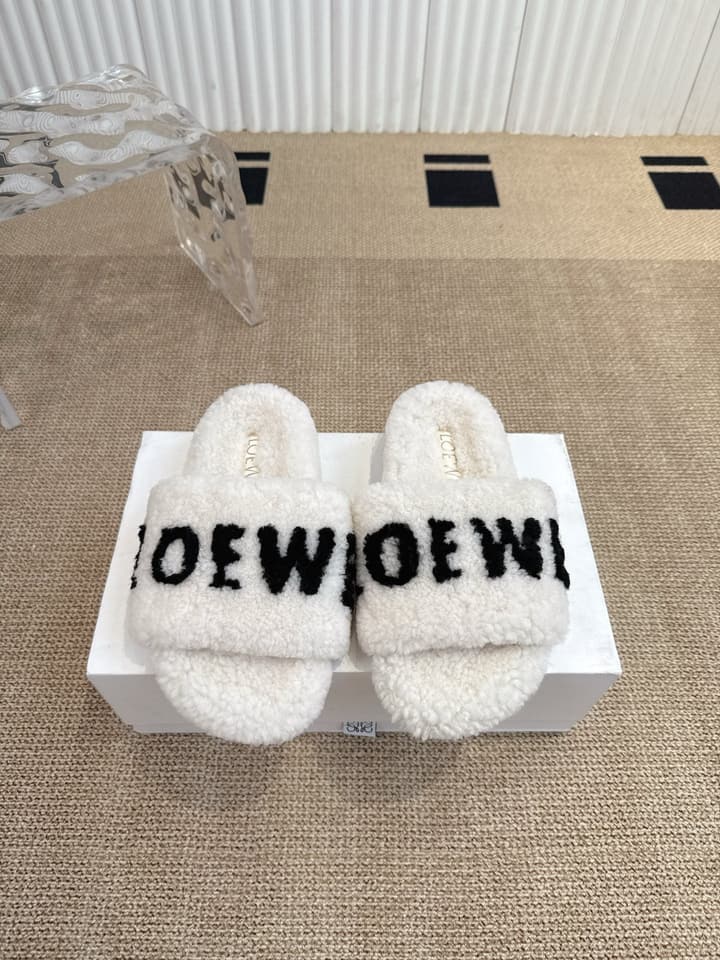 Loewe Classic Autumn/Winter Wool Slippers in Black With White Text