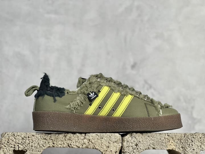 Adidas Originals x Song For The Mute Campus 80S Distressed Canvas Shell-Toe Sneakers in Distressed Olive Green 1