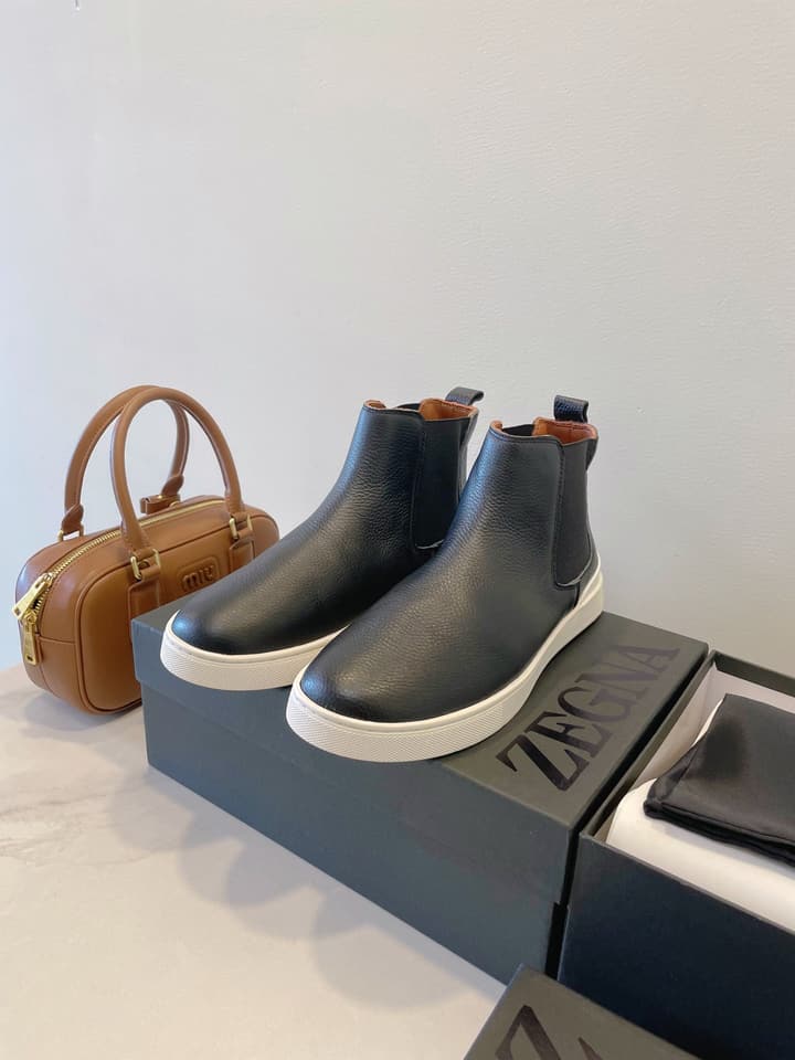 Zegna COUTURE Triple Stitch Leather Sneakers in Black Suede With Dark Sole