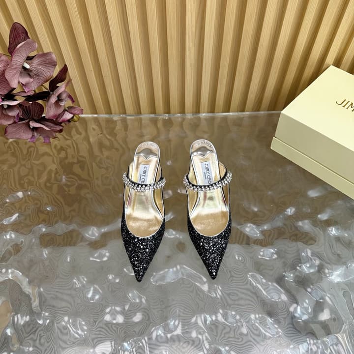 Jimmy Choo Sequined Evening Heels – 2025SS in Black Glitter