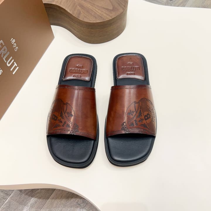 Berluti Hand-Painted Calfskin Slippers in Matte Black