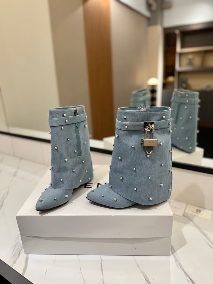 Givenchy Washed Denim Lock Knee-High Boots – 2024 SS in Soft Light Blue Denim