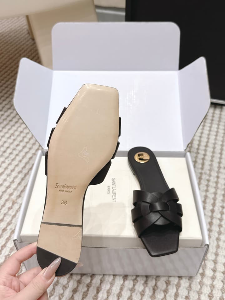 Saint Laurent Melody Square Toe Flat Sandals – 2026SS in Burgundy Patent