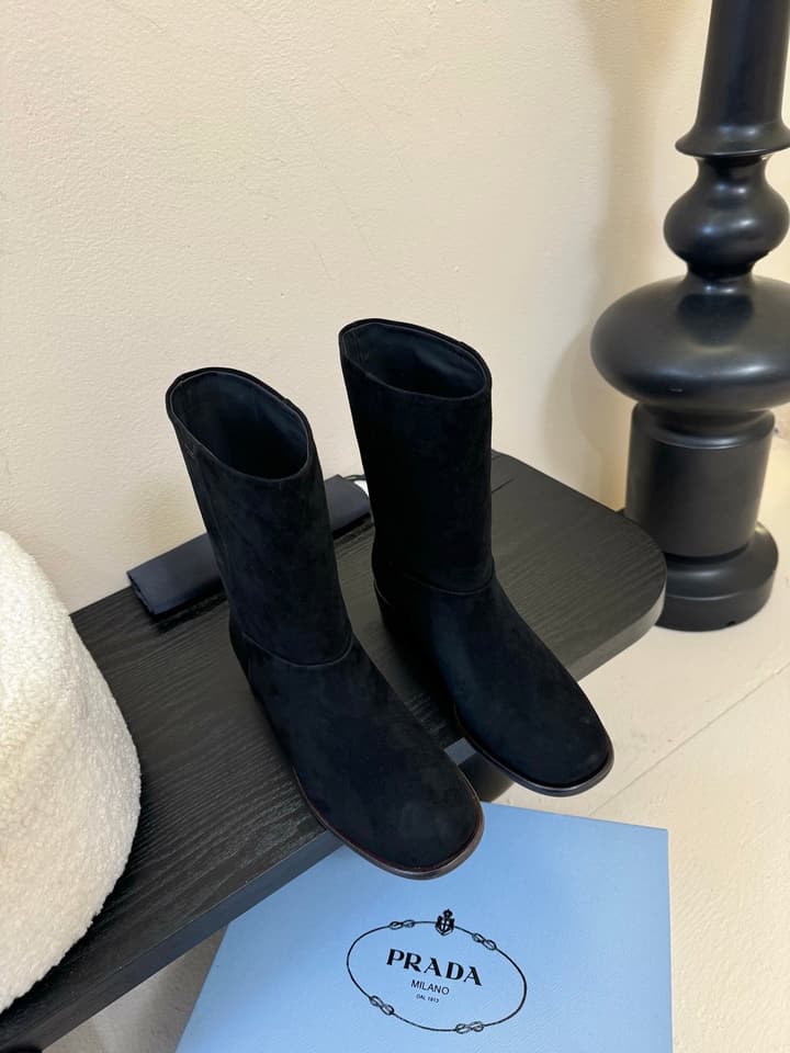 Prada Thick-Sole Knight Boots – 25SS in Dark Brown Suede