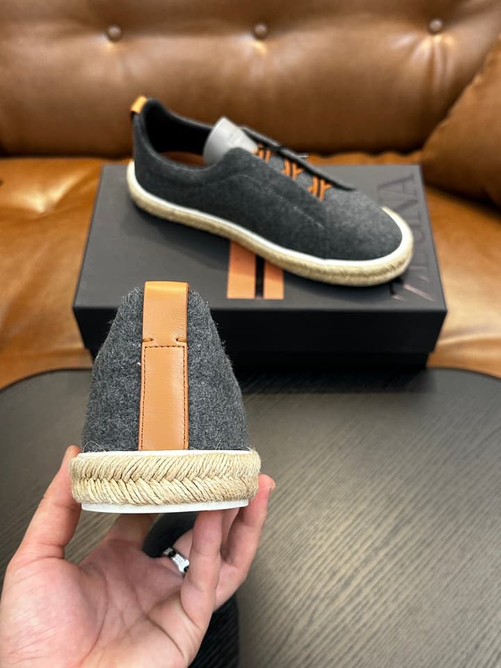Zegna Triple Stitch Low-Top Sneakers in Dark Charcoal