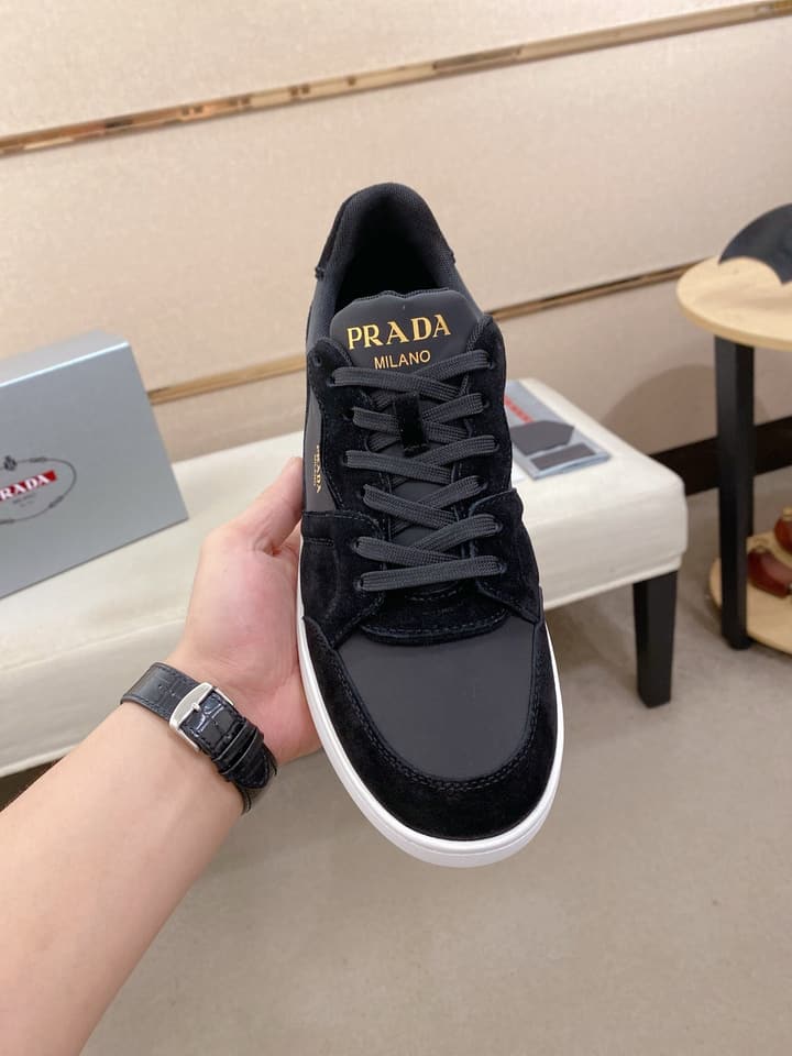 Prada Men's Leather Air Cushion Sneakers in Black Monochromatic