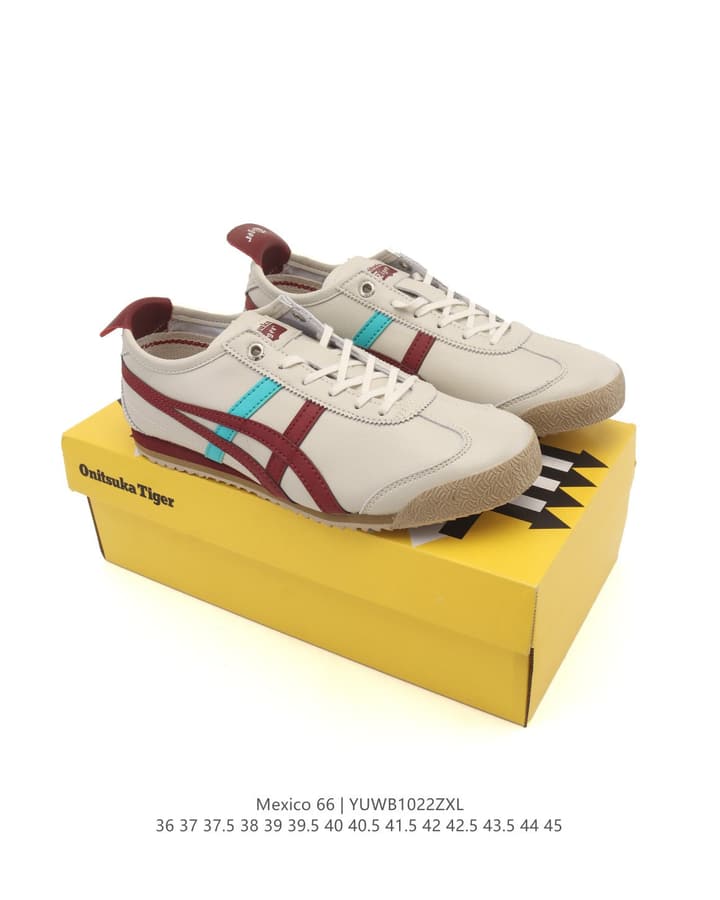 Onitsuka Tiger Mexico 66 Classic Retro Sneakers in Cream With Black Stripes