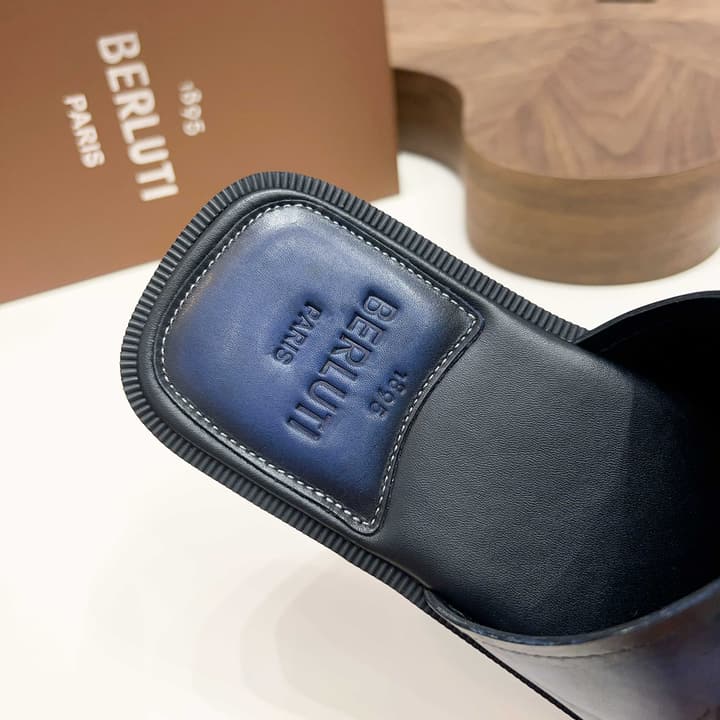 Berluti Hand-Painted Calfskin Slippers in Matte Black