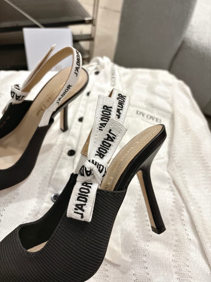 Dior J'Adior Embroidered Kitten Heel Sandals in Black Shimmer Fabric