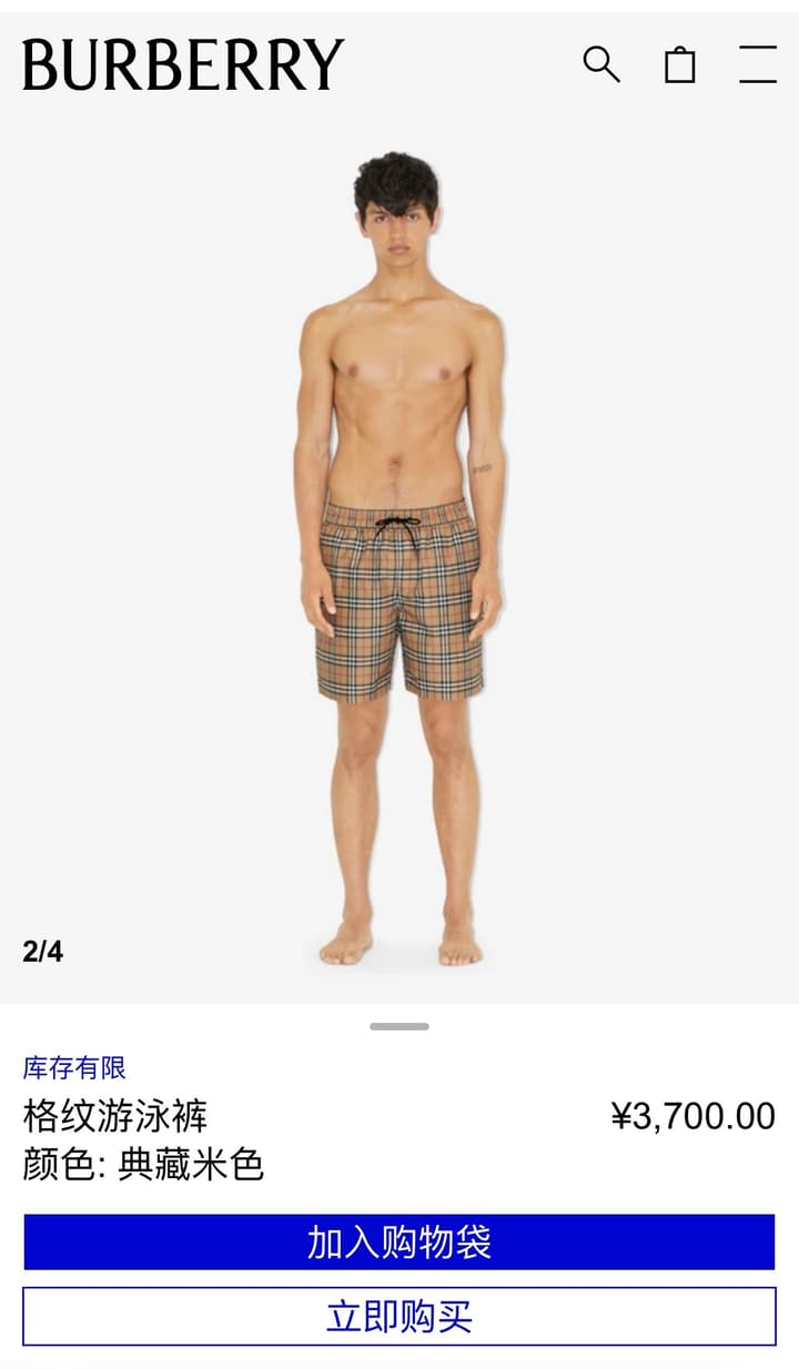 Burberry Vintage Check Swim Trunks in Beige