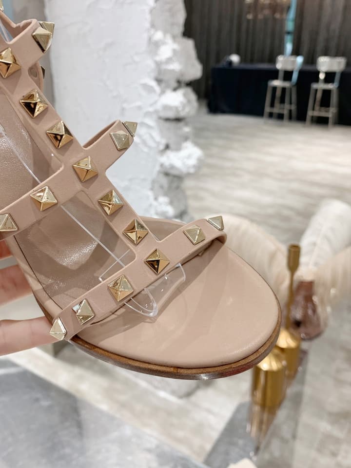 Valentino Studded Classic Block Heel Sandals in Black With Black Studs 6.5cm Heel