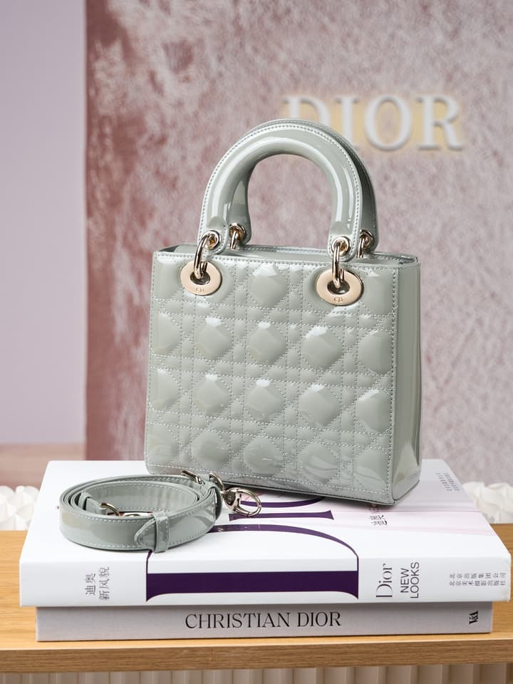 Dior Lady Dior Handbag in Black Patent Leather