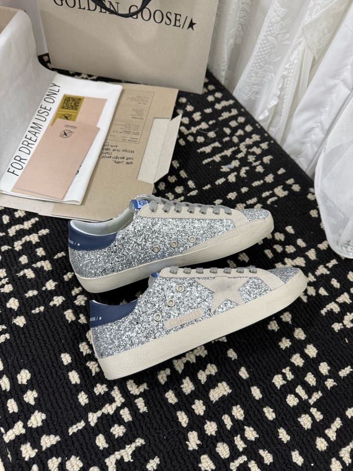 Golden Goose Super Star Rhinestone Leather Sneakers in Grey Suede Black Leather White Star